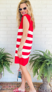 Red Striped Sleeveless Mini Dress