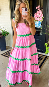 Cool Pink and Green Ric Rac Maxi Dress