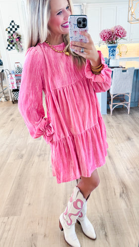 Pink Crushed Velvet Mini Dress