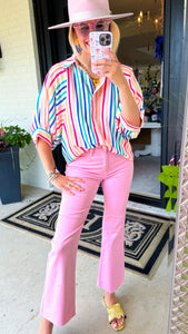 Multicolor Striped Button Down Top