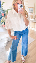 White Cut Out Embroidered Bubble Sleeve Top