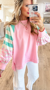 Pink and Teal Mix Stripe Sweatshirt