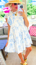 Off White and Baby Blue Floral Print Babydoll Dress