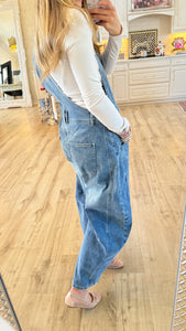 Stretchy Barrel Wide Leg Overalls