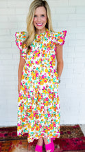 Yellow and Pink Floral Printed Midi Dress