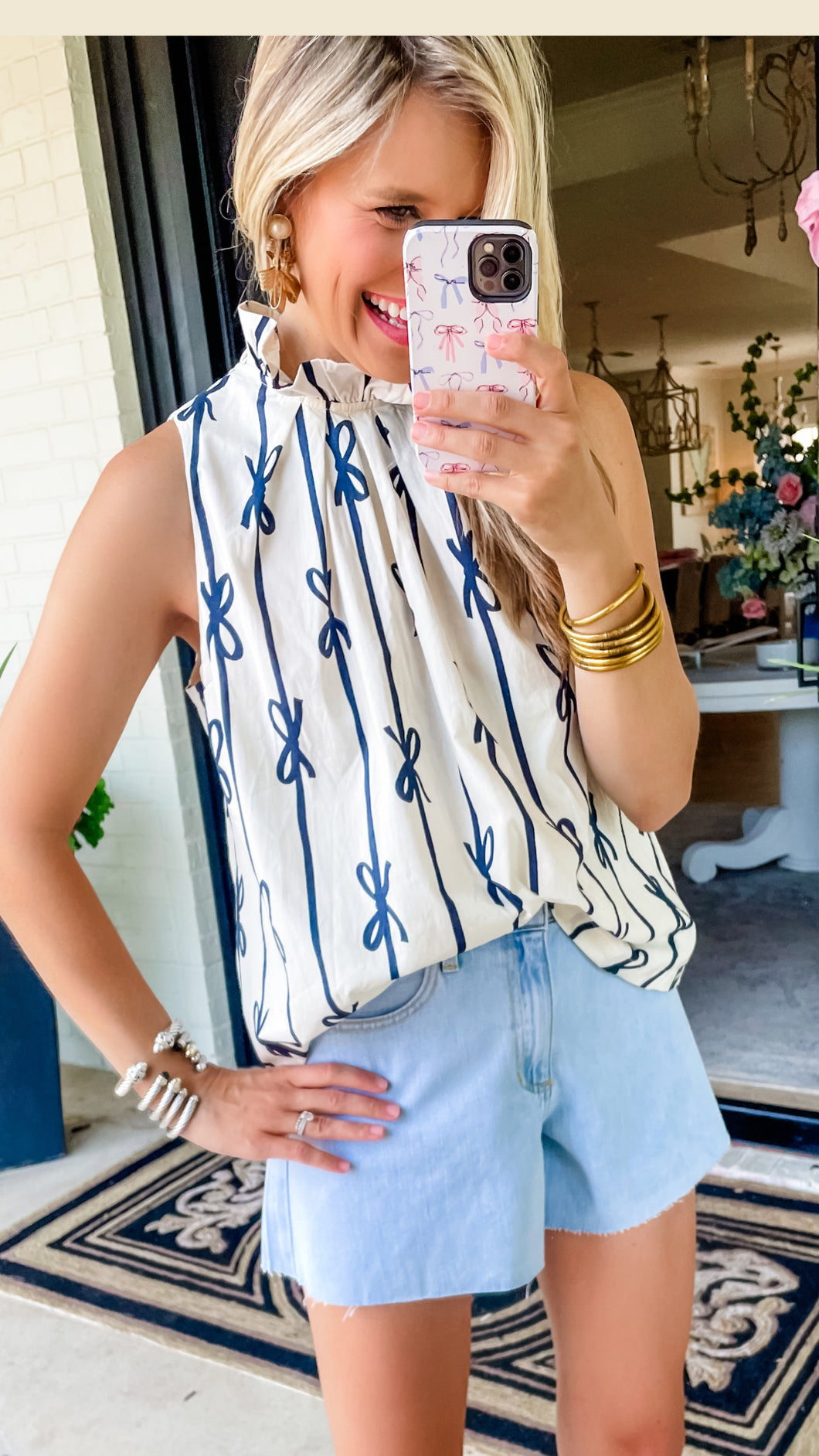 Navy Bow Sleeveless Top