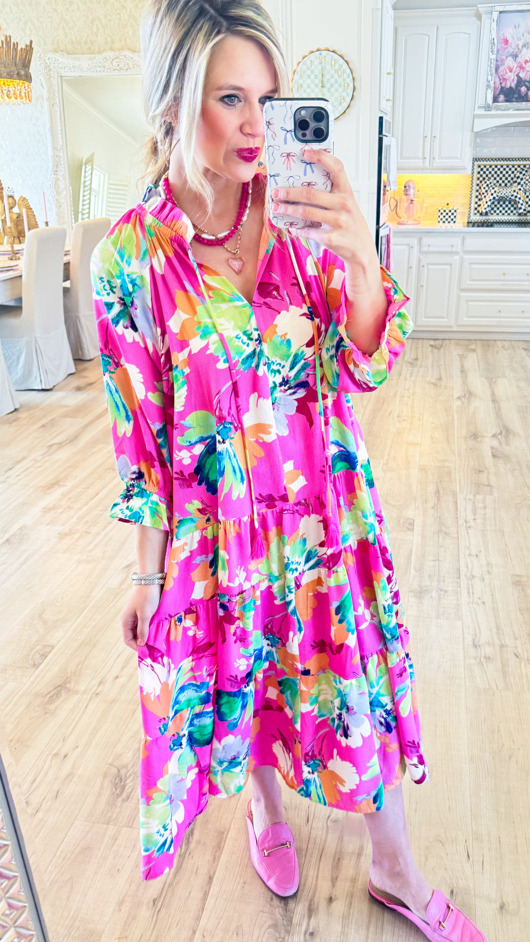 Calypso Pink Printed Blink Tiered Maxi Dress