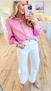 Pink Stripe Scallop Detail Top