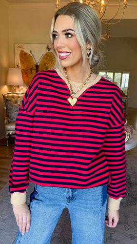 Red and Navy Striped Top