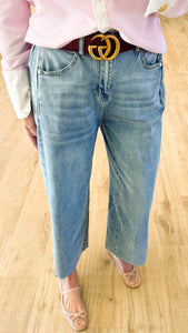 Washed Denim Side Pleated Jeans