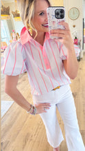 Pink Stripe Puffed Blouse