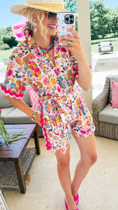 Pink Floral Ric Rac Romper