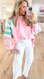 Pink and Teal Mix Stripe Sweatshirt