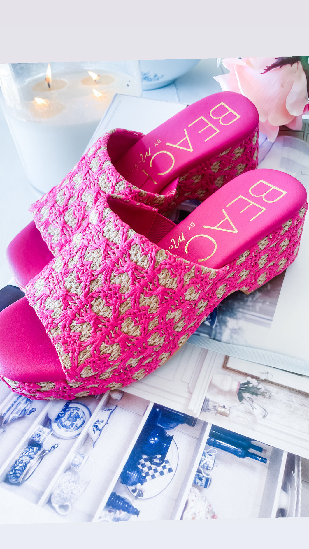 Hot Pink Tweed Block Heel