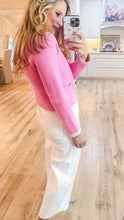 Pink and White Contrast Cardigan