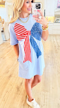 Sky Blue American Flag Bow Graphic Dress