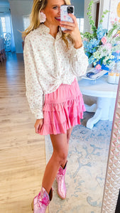 Pink Ruffle High Waisted Skirt