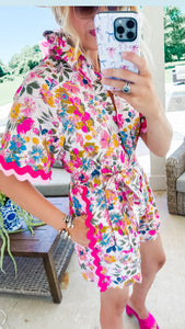 Pink Floral Ric Rac Romper