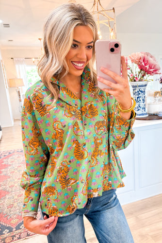 Ivy Jane Green Tiger Print Blouse