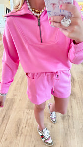 Pink Solid Half Zip Pullover