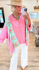 Pink Floral Contrast Tunic