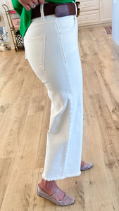 Cream High Rise Crop Risen Wide Pants