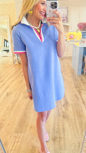 Blue Contrast Collar Pullover Dress