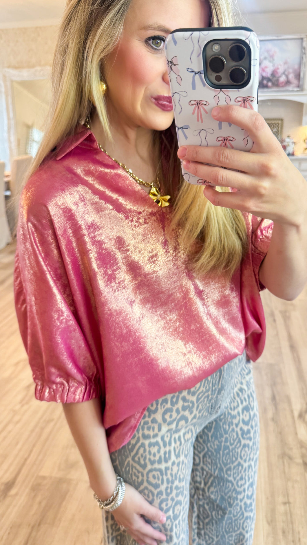 Fuchsia Metallic Dolman Sleeve Top