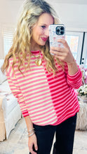 Pink and Red Stripe Colorblock Top