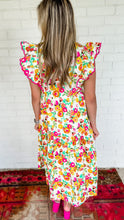 Yellow and Pink Floral Printed Midi Dress