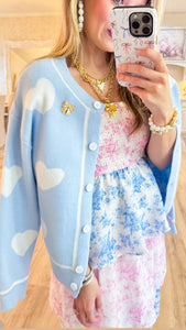 Light Blue Heart Print Cardigan