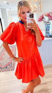 THML Orange Puff Sleeve Dress