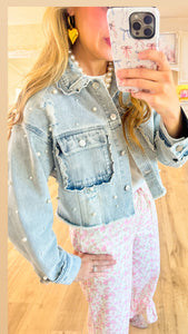 Denim Pearl Scallop Jacket