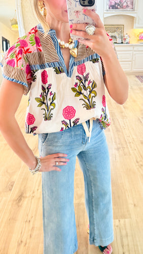 THML Floral Flutter Sleeve Top