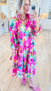 Calypso Pink Printed Blink Tiered Maxi Dress