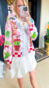 Queen of Sparkles Pink and White Checkered Bunny Cardigan