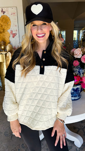 Black and Cream Quilted Sweatshirt