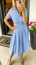 Blue Striped Belted Midi Dress