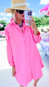 Pink Button Up Shirt Dress