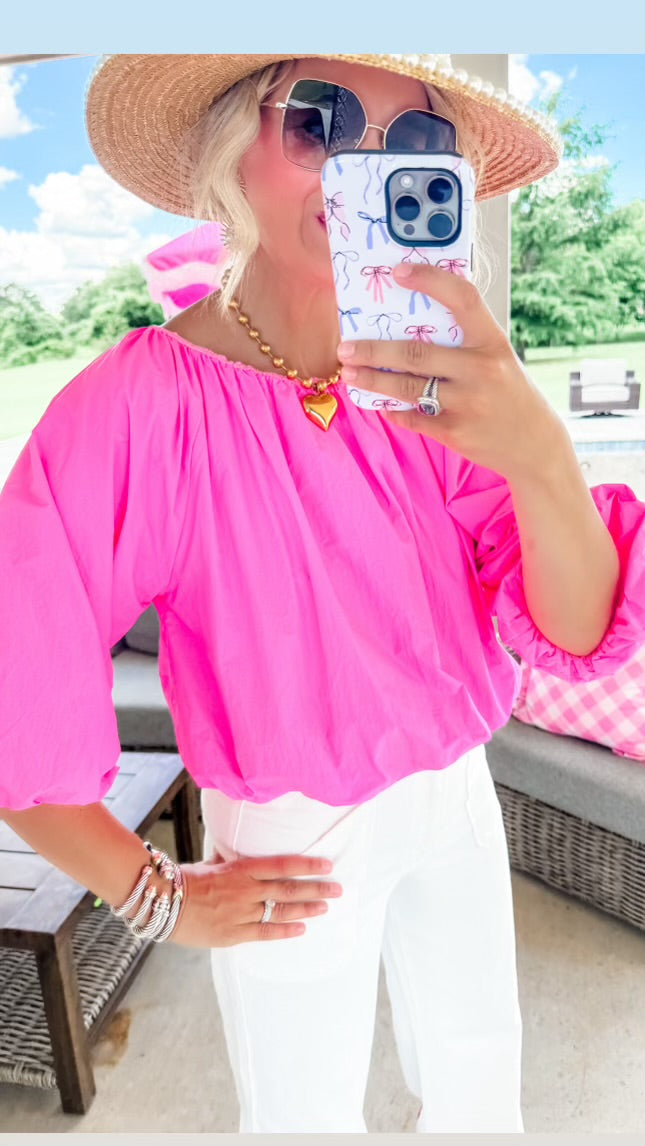 THML Pink Mid Puff Sleeve Top