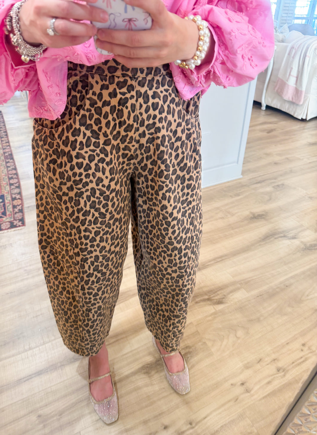 Leopard Denim Barrel Pants