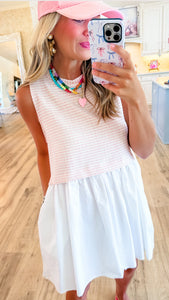 Pink and Ivory Striped Contrast Mini Dress