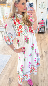 THML White Floral Tiered Dress