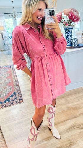 Pink Washed Button Down Dress