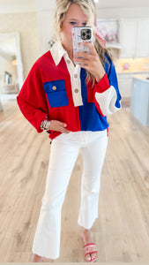 Red, White and Blue Colorblock Top