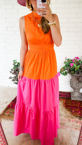Orange and Pink Halter Maxi Dress
