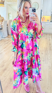 Calypso Pink Printed Blink Tiered Maxi Dress