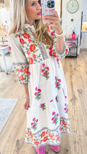 THML White Floral Tiered Dress