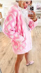 Pink and White Sweater Cardigan