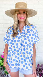 Blue Dot Printed Dolman Sleeve Top